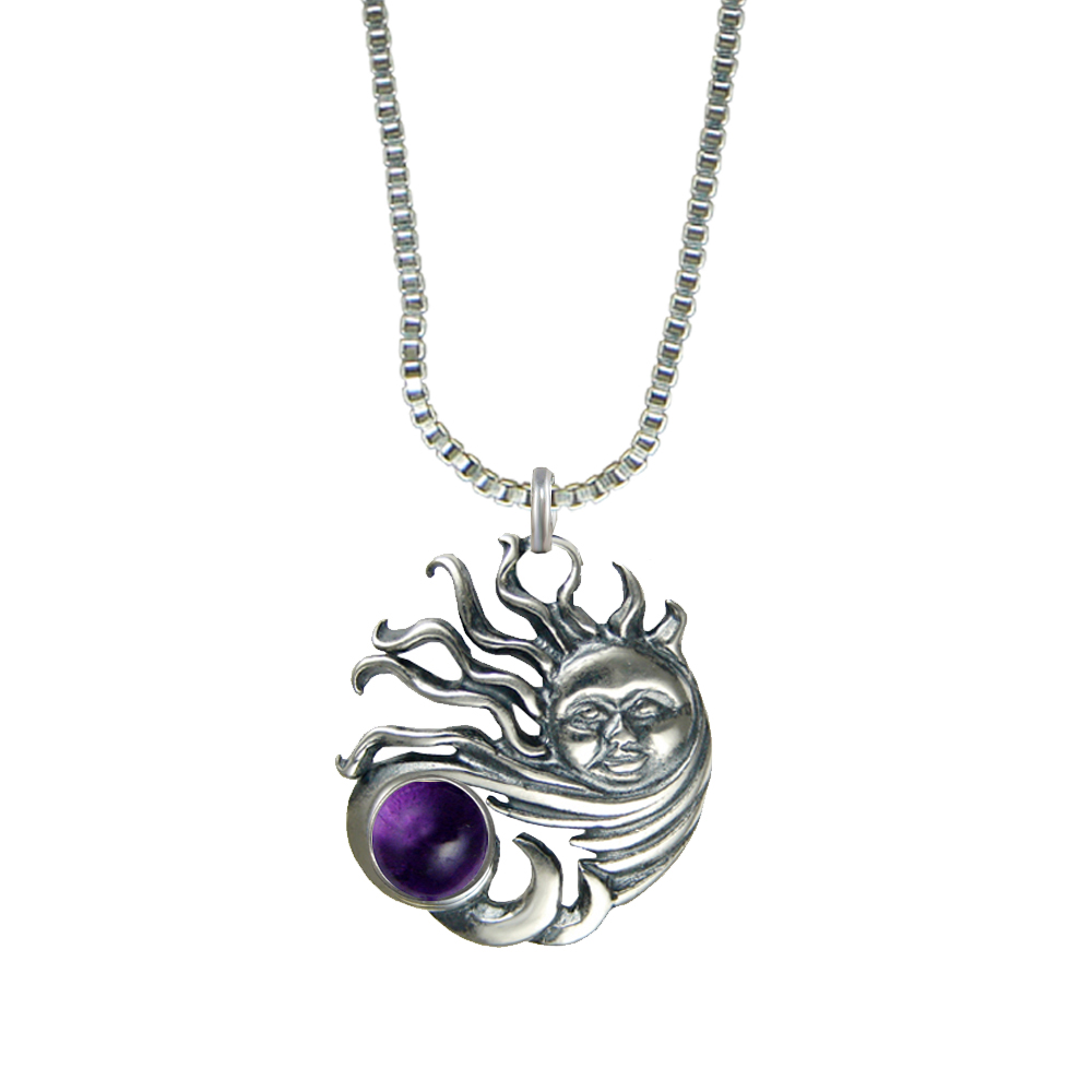 Sterling Silver Sun Pendant With Amethyst